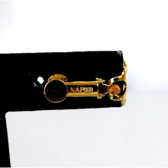 Napier Gold Tone Hoop Earrings Open Work Design Screw Back Closure - Picture 8 of 8